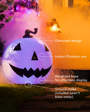 Three inflatable light up decorative pumpkins
Inflatable Halloween decor
Oversized design
Indoor/outdoor use
Weighted base for effortless display
Ground stake included (won't blow away)
